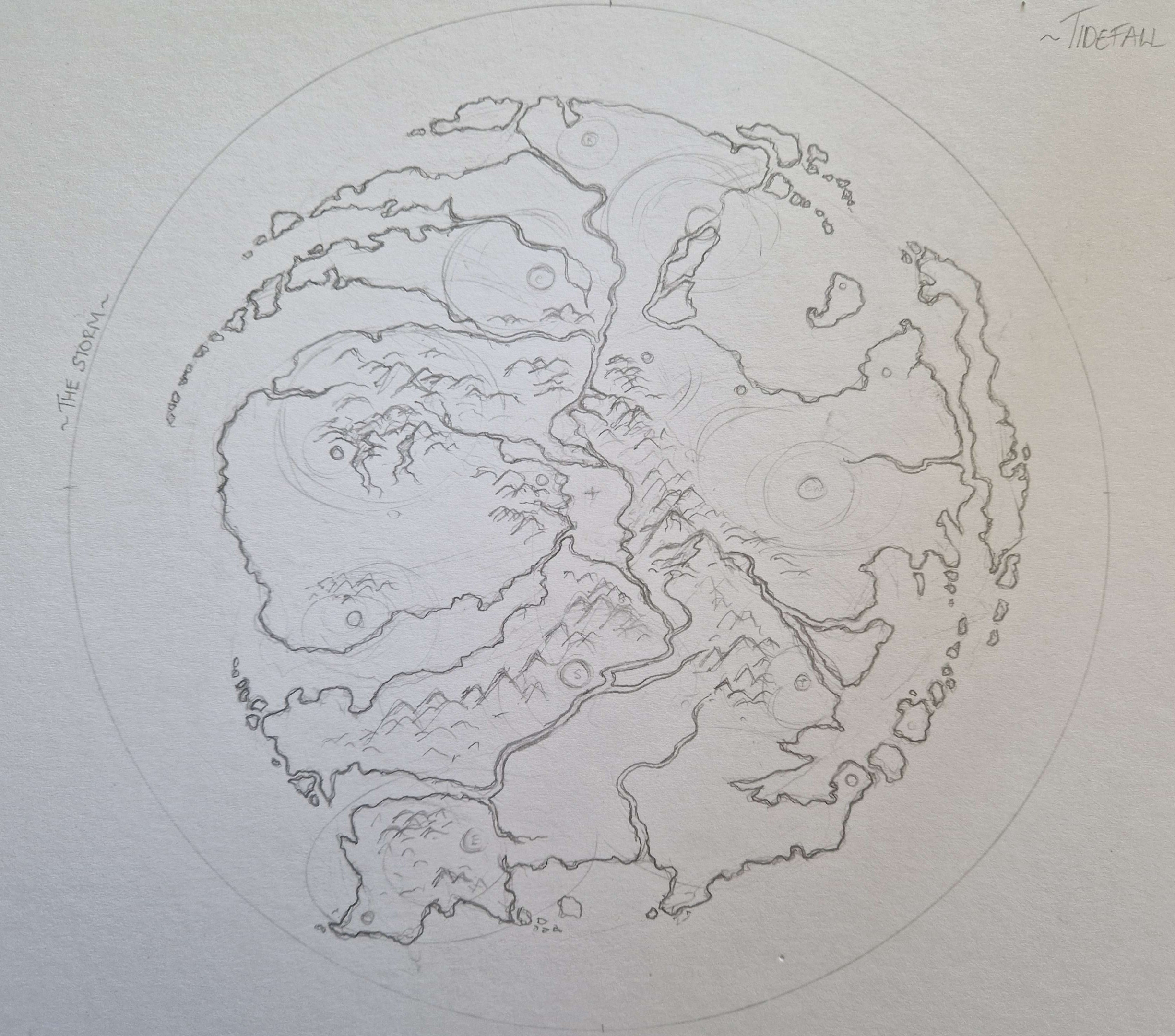 Kit's early draft sketch of Tidefall's map